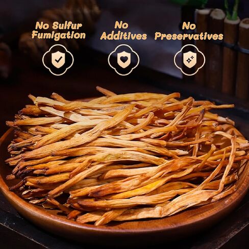 Premium Dried Lily Flowers, 200g/7.05oz Golden Needles Dried Day Lilies, Unsulfured Huang Hua Cai Flower Bubs, for Cooking Hot & Sour Soup Cold Salad Creamy Soup Pizza Topping in Saudi Arabia