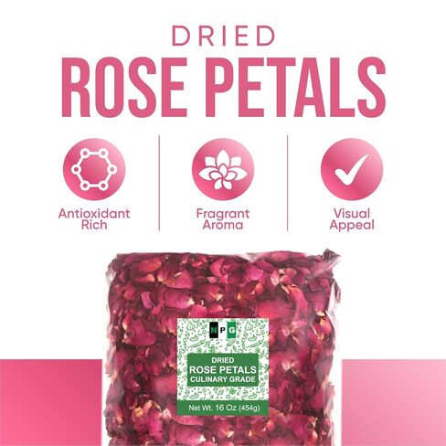 NPG Culinary Grade Rose Petals 16 Oz, Edible Dried Roses for Tea, Baking, Cooking, Garnish, Cocktails and Crafts in Saudi Arabia