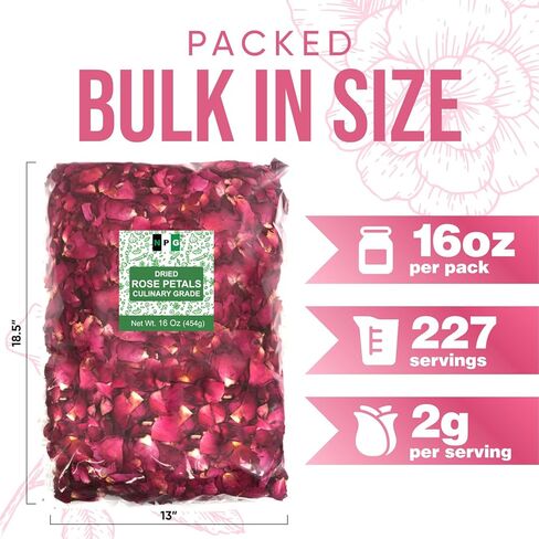 NPG Culinary Grade Rose Petals 16 Oz, Edible Dried Roses for Tea, Baking, Cooking, Garnish, Cocktails and Crafts in Saudi Arabia
