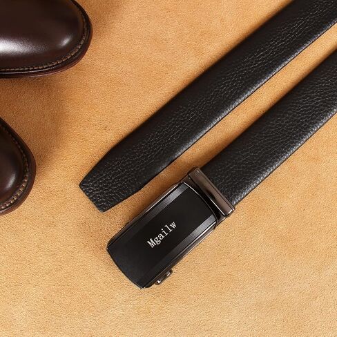 Men's Leather Ratchet Belt 1 3/8" Genuine Leather Automatic Buckle Dress & Casual Trim to Fit in Saudi Arabia