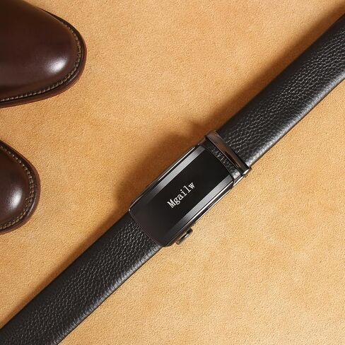 Men's Leather Ratchet Belt 1 3/8" Genuine Leather Automatic Buckle Dress & Casual Trim to Fit in Saudi Arabia