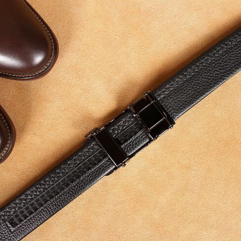 Men's Leather Ratchet Belt 1 3/8" Genuine Leather Automatic Buckle Dress & Casual Trim to Fit in Saudi Arabia
