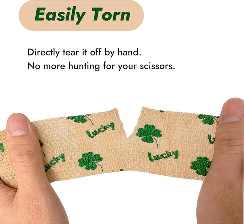 6 Pack Self Adhesive Bandage Wrap, 2" x 5 Yards Cohesive Elastic Tape with Lucky Clover Pattern, Flexible Wrap for Pets, Sports, First Aid, Ankle, Wrist, Finger, Gym Tape, Decorative Use in Saudi Arabia