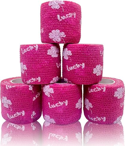 6 Pack Self Adhesive Bandage Wrap, 2" x 5 Yards Cohesive Elastic Tape with Lucky Clover Pattern, Flexible Wrap for Pets, Sports, First Aid, Ankle, Wrist, Finger, Gym Tape, Decorative Use in Saudi Arabia