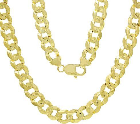 9mm Solid 10k Gold Cuban Link Chain - 9mm Heavy Solid Golden Chain Flat Curb Link Necklace - Mens Jewelry Made with Hypoallergenic Yellow 10 Karat Gold in Saudi Arabia