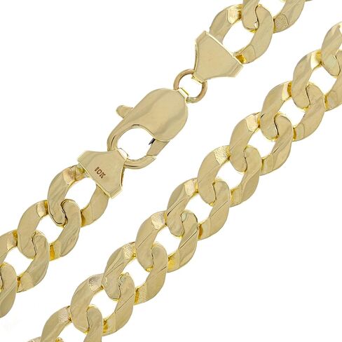 9mm Solid 10k Gold Cuban Link Chain - 9mm Heavy Solid Golden Chain Flat Curb Link Necklace - Mens Jewelry Made with Hypoallergenic Yellow 10 Karat Gold in Saudi Arabia