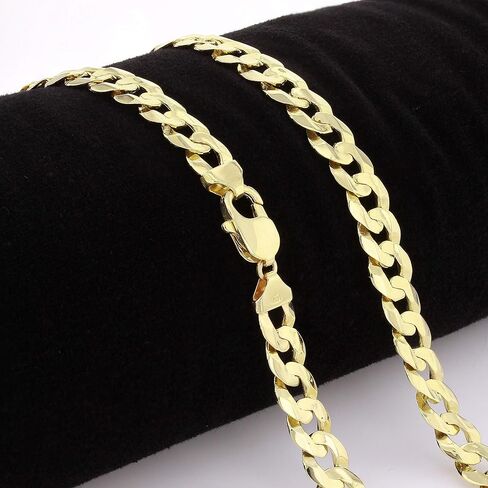9mm Solid 10k Gold Cuban Link Chain - 9mm Heavy Solid Golden Chain Flat Curb Link Necklace - Mens Jewelry Made with Hypoallergenic Yellow 10 Karat Gold in Saudi Arabia
