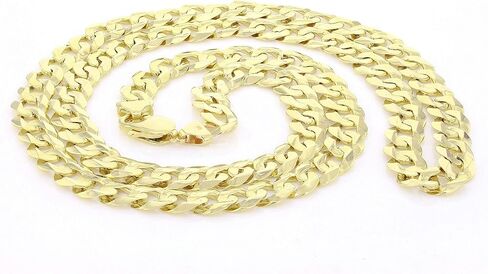 9mm Solid 10k Gold Cuban Link Chain - 9mm Heavy Solid Golden Chain Flat Curb Link Necklace - Mens Jewelry Made with Hypoallergenic Yellow 10 Karat Gold in Saudi Arabia