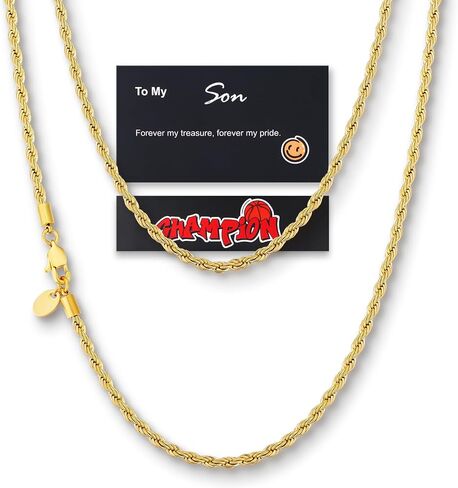 KRKC&CO Rope Chain Necklaces for Men, 18K / White Gold Plated Link Chains, 316L Stainless Steel, Durable, Hypoallergenic Jewelry, Stylish Packaging with Gift Box & Card on Birthday, 3mm 16-26in in Kuwait