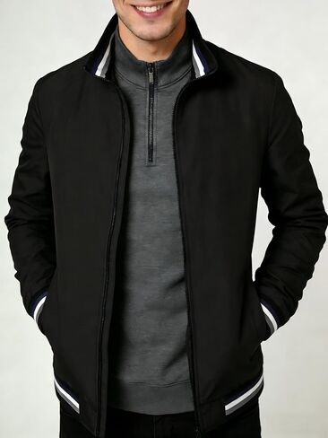 Mens Bomber Jackets Zipper Stand Collar Lightweight Fashion Casual Slim Fall Long Sleeve Windbreaker Coat Outwear in Saudi Arabia