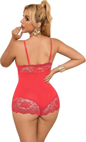 ohmydear Women's Lace V-Neck Modal Nightwear Onesies Camisole Pajamas One Piece Jumpsuit Pjs Soft Sleepwear in Saudi Arabia