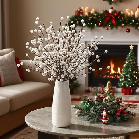 Winter Decorations 12Pcs Artificial Berry Stems White Berry Picks for Christmas Holiday Home Centerpieces Decor (Cream) in Saudi Arabia