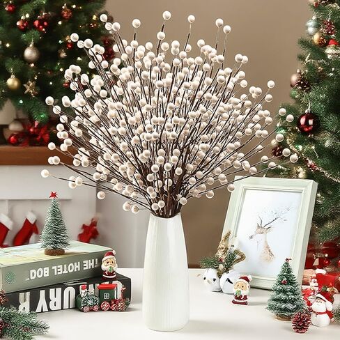 Winter Decorations 12Pcs Artificial Berry Stems White Berry Picks for Christmas Holiday Home Centerpieces Decor (Cream) in Saudi Arabia