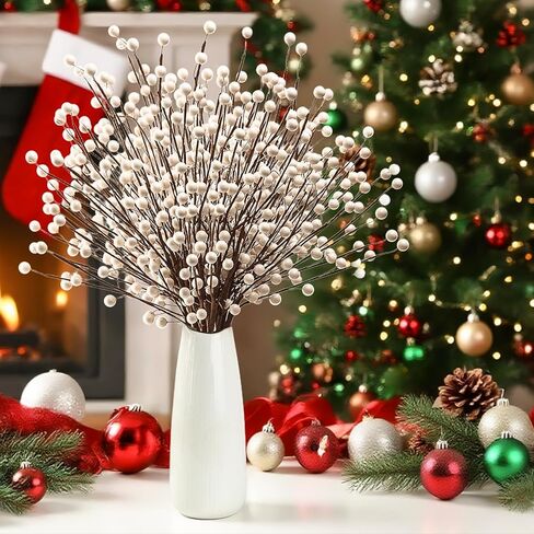 Winter Decorations 12Pcs Artificial Berry Stems White Berry Picks for Christmas Holiday Home Centerpieces Decor (Cream) in Saudi Arabia