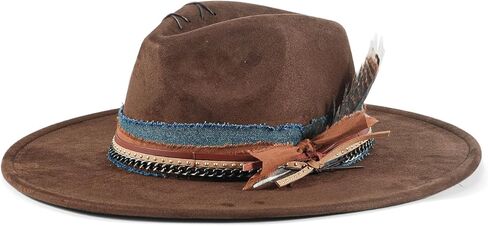 Wide Brim Fedora Hat for Men Women Handmade Felt Boho Western Dress Hats M-L in Saudi Arabia
