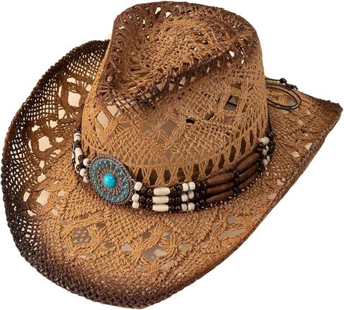 QWINEE Western Straw Cowboy Hat Cowgirl Hats Hollow Out Summer Beach Sun Hat for Women Men in Saudi Arabia