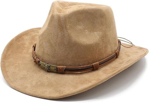 Cowboy Hat for Women and Men Cowboy Hat with Metal Bull Head and Suede Look Breathable Polyester Cowboy Hats for Men and Women Perfect for Cowboy Outf Brown in Saudi Arabia