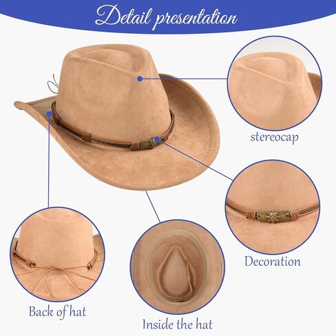 Cowboy Hat for Women and Men Cowboy Hat with Metal Bull Head and Suede Look Breathable Polyester Cowboy Hats for Men and Women Perfect for Cowboy Outf Brown in Saudi Arabia