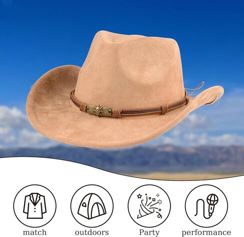 Cowboy Hat for Women and Men Cowboy Hat with Metal Bull Head and Suede Look Breathable Polyester Cowboy Hats for Men and Women Perfect for Cowboy Outf Brown in Saudi Arabia