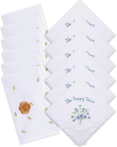 6/12 Sets Embroidered For Happy Tears Wedding Handkerchiefs 11" x 11" with Lace Mother of the Bride Gifts for Bride Party in Saudi Arabia