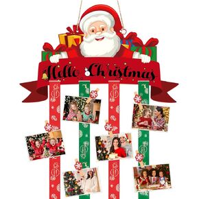 حامل بطاقات عيد الميلاد، حامل صور خشبي معلق لعيد الميلاد مع 30 مشبك صور ندفة الثلج لعيد الميلاد جدار نافذة الباب ديكور المنزل in Kuwait