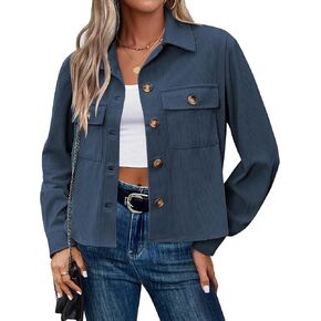 Zeagoo Womens Fashion Cropped Corduroy Shackets Button Down Jackets Tops Fall Trendy Lightweight Long Sleeve Shirts in Saudi Arabia
