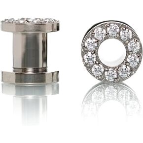 مقاييس مجوهرات الجسم المحظورة للأذنين، سدادة الأذن، أنفاق الأذن، أنفاق الأذن، الأنفاق المعدنية، سدادات تيتانيوم من الدرجة المزروعة للأذنين ذات حافة تشيكوسلوفاكيا مقاسات 2 جم - 1/2 (6 مم - 12 مم) (تباع كأزواج) in Kuwait