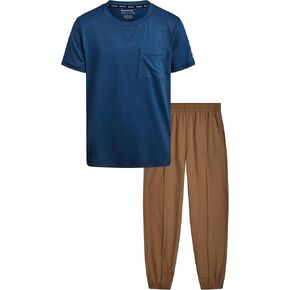 Reebok Boys Pants Set - 2 Piece Short Sleeve T-Shirt and Woven Hybrid Tech Jogger Pants - Spring Outfit Set for Boys (8-12) in Kuwait