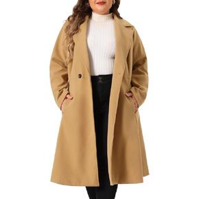 Agnes Orinda Plus Size Winter Coats for Women Notch Lapel Double Breasted with Pockets A Line Elegant Trench Pea Coats in Kuwait