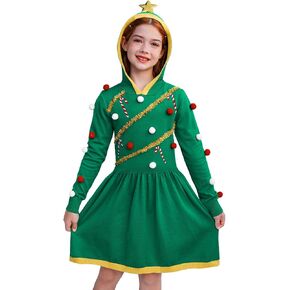 BesserBay Christmas Girls Ugly Xmas Green Warm Long Sleeve Candy Midi Dress 4-12 Years in Kuwait