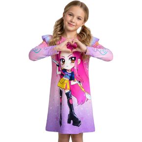 Girls Kpop Singer Long Sleeves Dresses Kids Fashion Pop Playwear Novelty Casual Wear 4-12 Years in Saudi Arabia