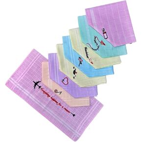 Multicolor Embroidered Handkerchiefs – Pack of 8 PCS Soft Cotton Hankies for Men & Women | Classic Design | Elegant, Reusable & Skin-Friendly gift set in Saudi Arabia