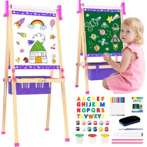 easel for Kids ، easels assels assel stidler للطلاء ، والوقوف على مسح اللوحة البيضاء ، والطول الجاف القابل للتعديل ، لوح مغناطيسي قابل للتعديل على الوجهين ولوحة الطباشير مع لوازم لفائف الورق للأعمار 2-4،5-7 in Kuwait