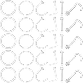 30 Pcs Clear Nose Piercing Acrylic Piercing Retainers Flexible Clear Nose Ring, Lip Ring, Tongue Rings, Ear Cartilage Rings, Invisible Comfortable in Kuwait