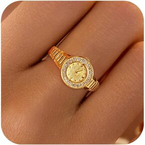 LOVECOM 14k Gold Plated Watch Clock Finger Rings for Women 925 Sterling Silver Watches Adjustable Knuckle Ring Statement Stacking Eternity Ring Jewelry Birthday Gifts for Mom Daughter Friends in Kuwait