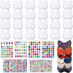 Leyndo Paper Mache Mask and Gem Stickers Mardi Gras Blank Mask to Decorate Self Adhesive Sticker White Craft in Kuwait