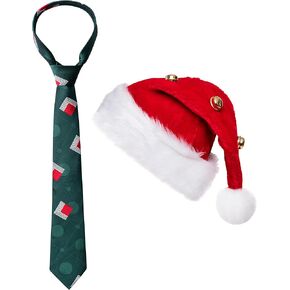 2PCS Christmas Costume Accessories for Mens Green Tie Santa Hat Adults Vacation Holiday Party 1980s Movie Cosplay Set in Saudi Arabia