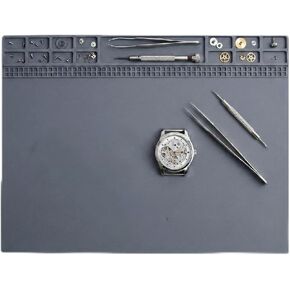 Non-Slip Watch Repair Mat with Parts Organizer - Anti-Static Rubber Work Pad for Jewelers & Watchmakers - Gray Maintenance Platform Table Mat with Screw Compartments (13.8" x 9.8") in Saudi Arabia