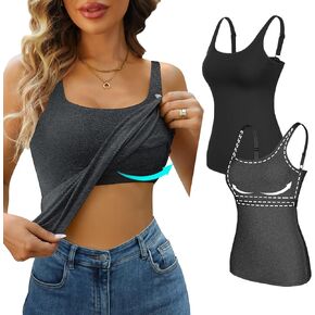 V FOR CITY Tank Top for Women with Shelf Bra Cotton Adjustable Wide Strap Camisole Basic Cami Shirts 2 Pack in Saudi Arabia