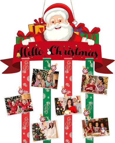 حامل بطاقات عيد الميلاد، حامل صور خشبي معلق لعيد الميلاد مع 30 مشبك صور ندفة الثلج لعيد الميلاد جدار نافذة الباب ديكور المنزل in Kuwait