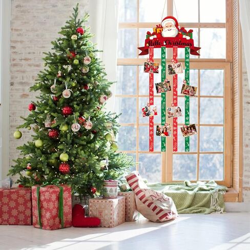 حامل بطاقات عيد الميلاد، حامل صور خشبي معلق لعيد الميلاد مع 30 مشبك صور ندفة الثلج لعيد الميلاد جدار نافذة الباب ديكور المنزل in Kuwait