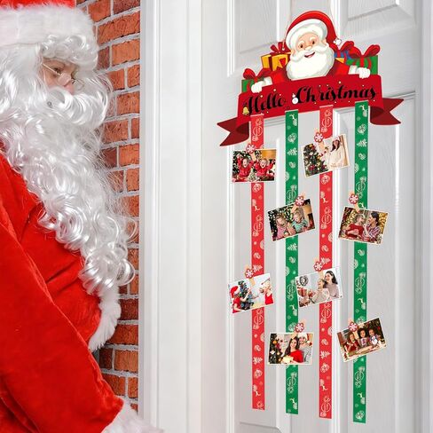 حامل بطاقات عيد الميلاد، حامل صور خشبي معلق لعيد الميلاد مع 30 مشبك صور ندفة الثلج لعيد الميلاد جدار نافذة الباب ديكور المنزل in Kuwait