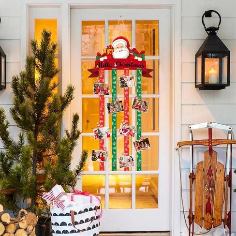 حامل بطاقات عيد الميلاد، حامل صور خشبي معلق لعيد الميلاد مع 30 مشبك صور ندفة الثلج لعيد الميلاد جدار نافذة الباب ديكور المنزل in Kuwait