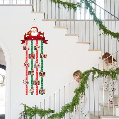 حامل بطاقات عيد الميلاد، حامل صور خشبي معلق لعيد الميلاد مع 30 مشبك صور ندفة الثلج لعيد الميلاد جدار نافذة الباب ديكور المنزل in Kuwait
