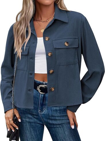 Zeagoo Womens Fashion Cropped Corduroy Shackets Button Down Jackets Tops Fall Trendy Lightweight Long Sleeve Shirts in Saudi Arabia