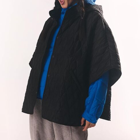 Songling Womens Oversized Splice Quilted Poncho Lightweight Puffer Jacket Hoddie Button Down Casual Padded Coat Outwear in Saudi Arabia