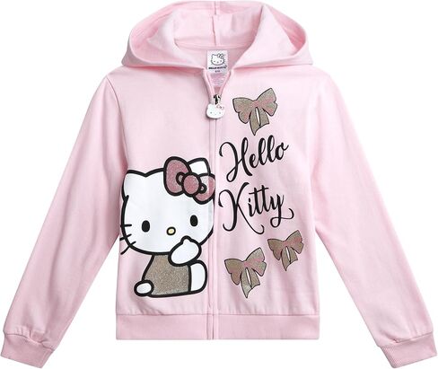 سترة بغطاء للرأس للفتيات من Hello Kitty - سترة بغطاء للرأس بسحاب كامل من الصوف الناعم تسمح بمرور الهواء - سويت شيرت عصري كاجوال للفتيات (مقاسات 4-12) in Kuwait