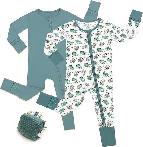 JunNeng 2Pcs Baby Rayon from Bamboo Sleeper with Mitten Cuffs, Footless Zipper Cozy Pjs, Non-Slip Soles Romper in Kuwait