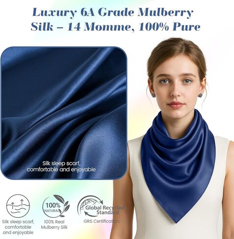 PoeticEHome Mulberry Silk Head Scarf 35"x35" - Solid Color 6A Grade Anti-Frizz Sleeping Hair Wrap, Growth Bandana, Gift Ready in Saudi Arabia