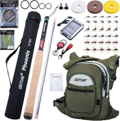 Goture Fishing Rod Combo- Fly Fishing Tenkara Rod Feeder Telescopic Rods - 3.6M/12ft - 13 Segments Fishing Rod - Cork/Carbon Handle Boxed Gift Set Suitable for Presents in Saudi Arabia